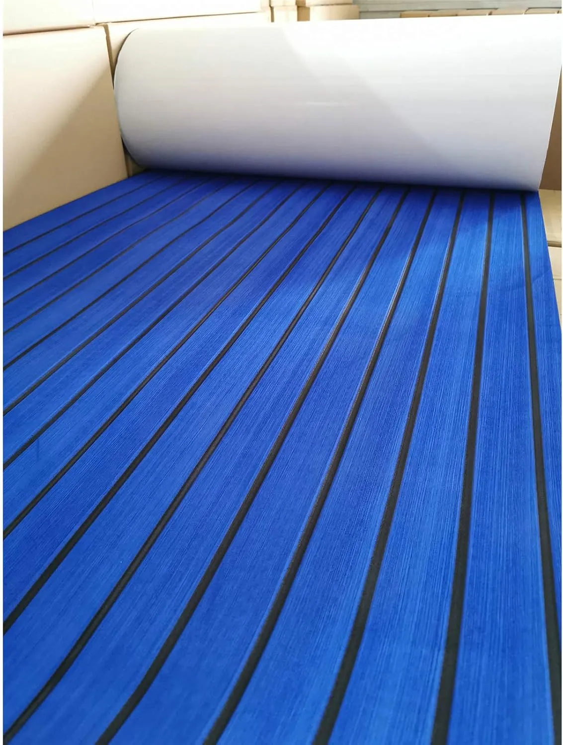 LUBEMIDA EVA Foam Boat Flooring Sheet Marine Faux Teak Decking Carpet for Yacht Floor,94.5"x35.4" Adhesive and Bevelled Edge