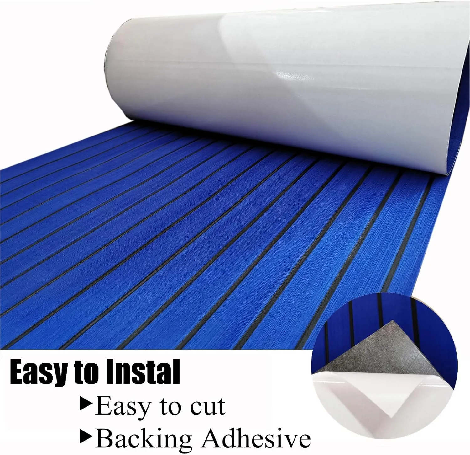 LUBEMIDA EVA Foam Boat Flooring Sheet Marine Faux Teak Decking Carpet for Yacht Floor,94.5"x35.4" Adhesive and Bevelled Edge