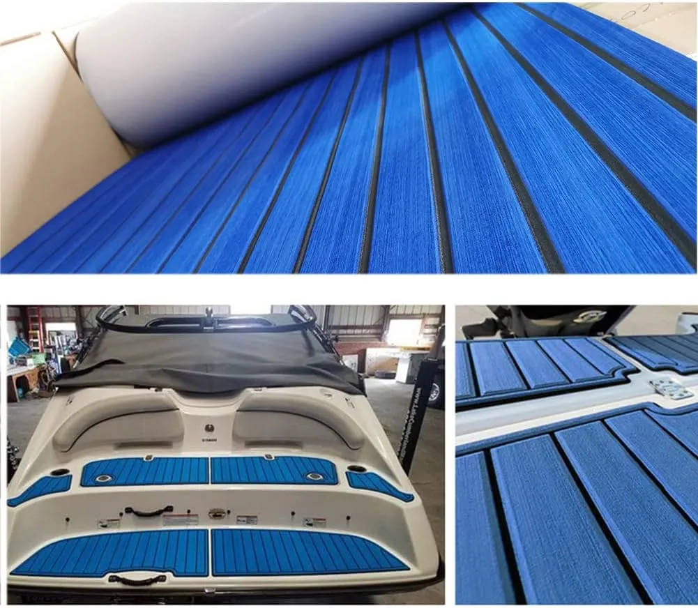 LUBEMIDA EVA Foam Boat Flooring Sheet Marine Faux Teak Decking Carpet for Yacht Floor,94.5"x35.4" Adhesive and Bevelled Edge