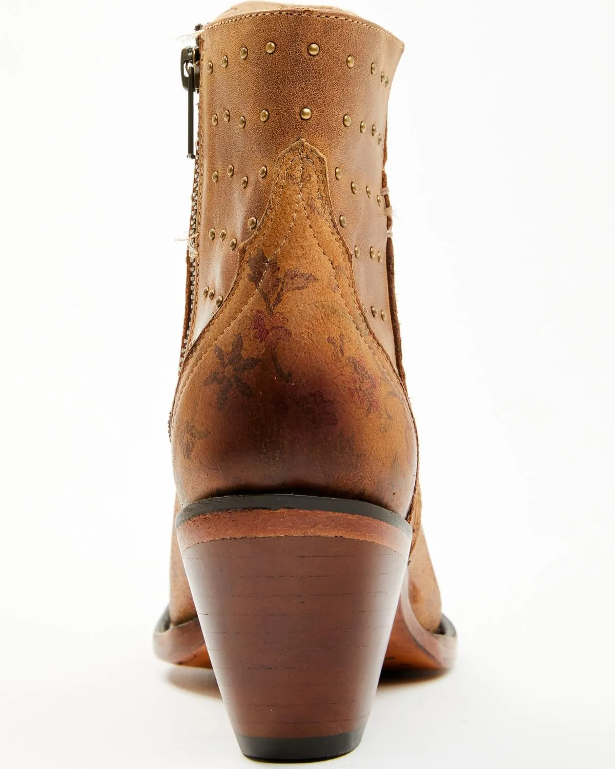 Lucchese Womens Harley Cowhide Studded Round Toe Casual Boots Ankle Mid Heel 2-3" - Black