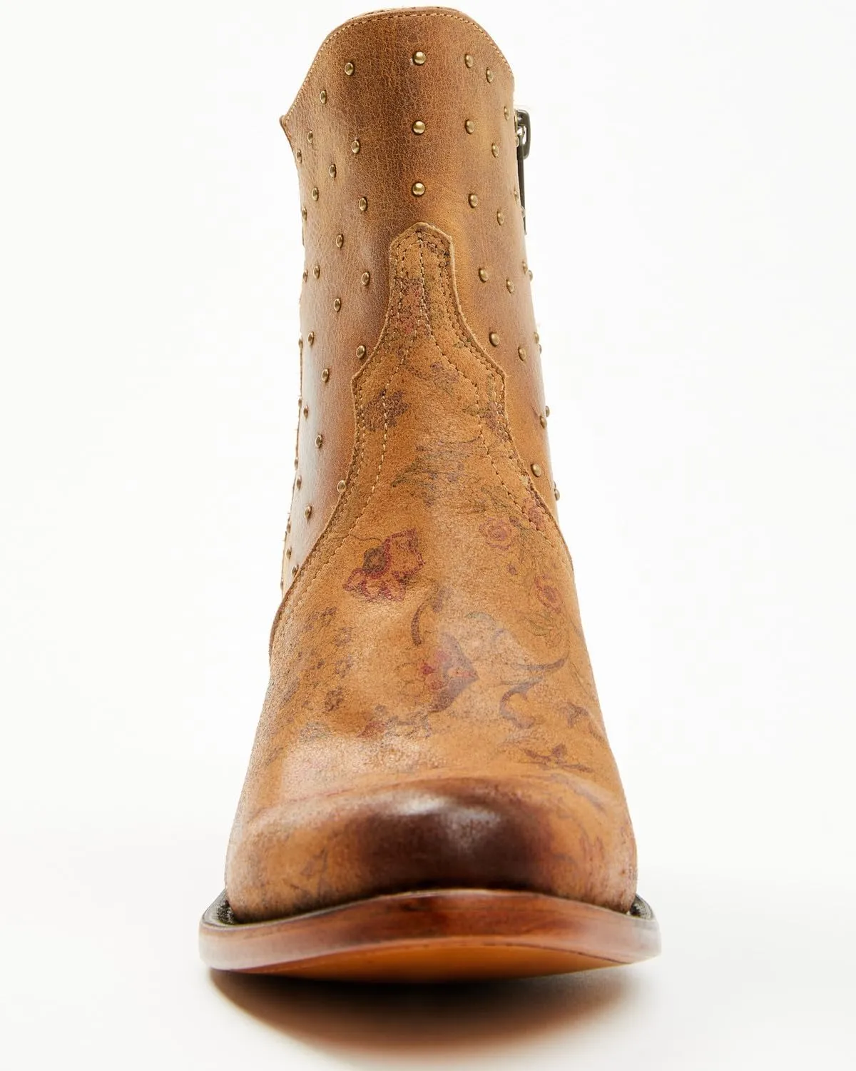Lucchese Womens Harley Cowhide Studded Round Toe Casual Boots Ankle Mid Heel 2-3" - Black