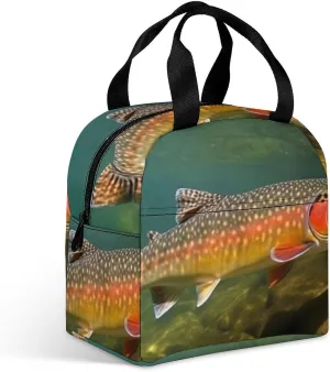 Lunch Bag for Women Men Brook Trout Fly Fishing Lunch Box Lunch Tote Bag Small Leakproof Cooler for Work Picnic Travel