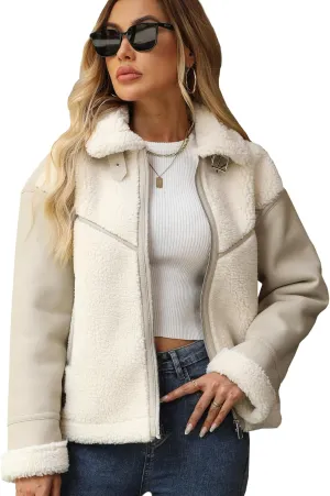 LY VAREY LIN Winter Women Faux Leather Jacket Patchwork Fur Coat Moto Biker Zipper Sherpa Shacket
