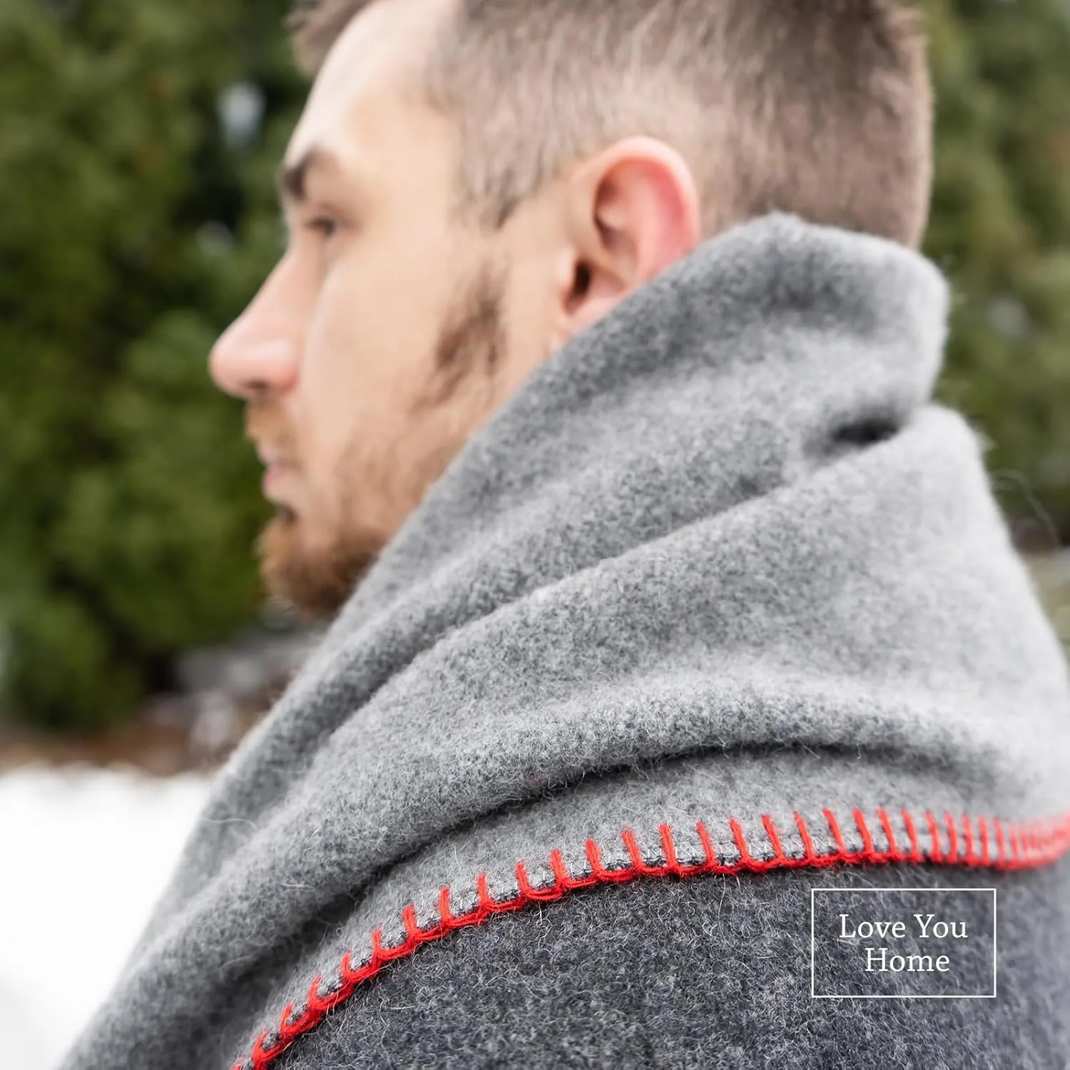 LYHome Merino Wool Blanket - Outdoor Camping and Hiking Throw, Extra Warm Army Military & Hunting Blankets for Cold Weather, Warmest Plaid Sheep Wool (59 x 84 in | Gray - Anthracite Double-Sided)