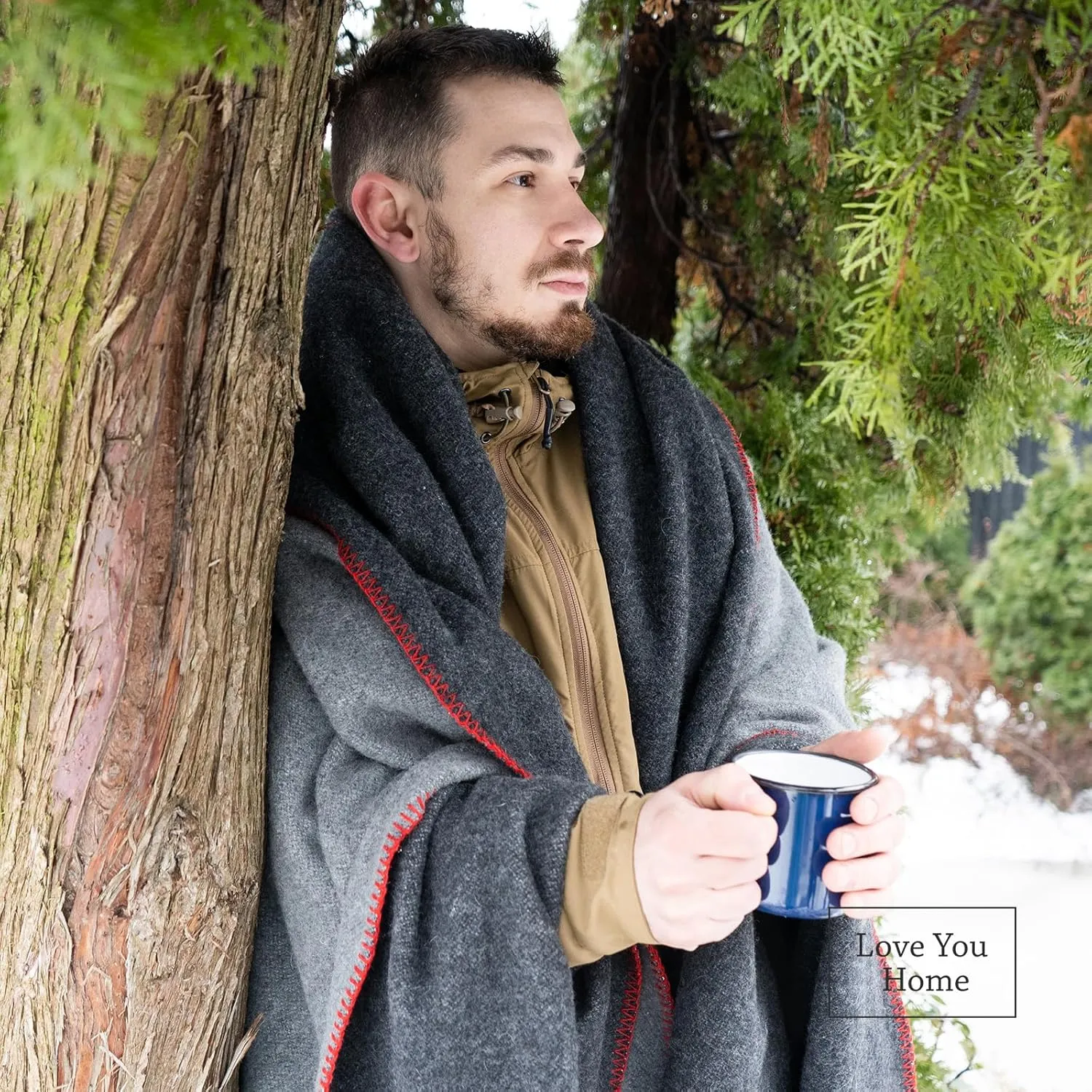 LYHome Merino Wool Blanket - Outdoor Camping and Hiking Throw, Extra Warm Army Military & Hunting Blankets for Cold Weather, Warmest Plaid Sheep Wool (59 x 84 in | Gray - Anthracite Double-Sided)