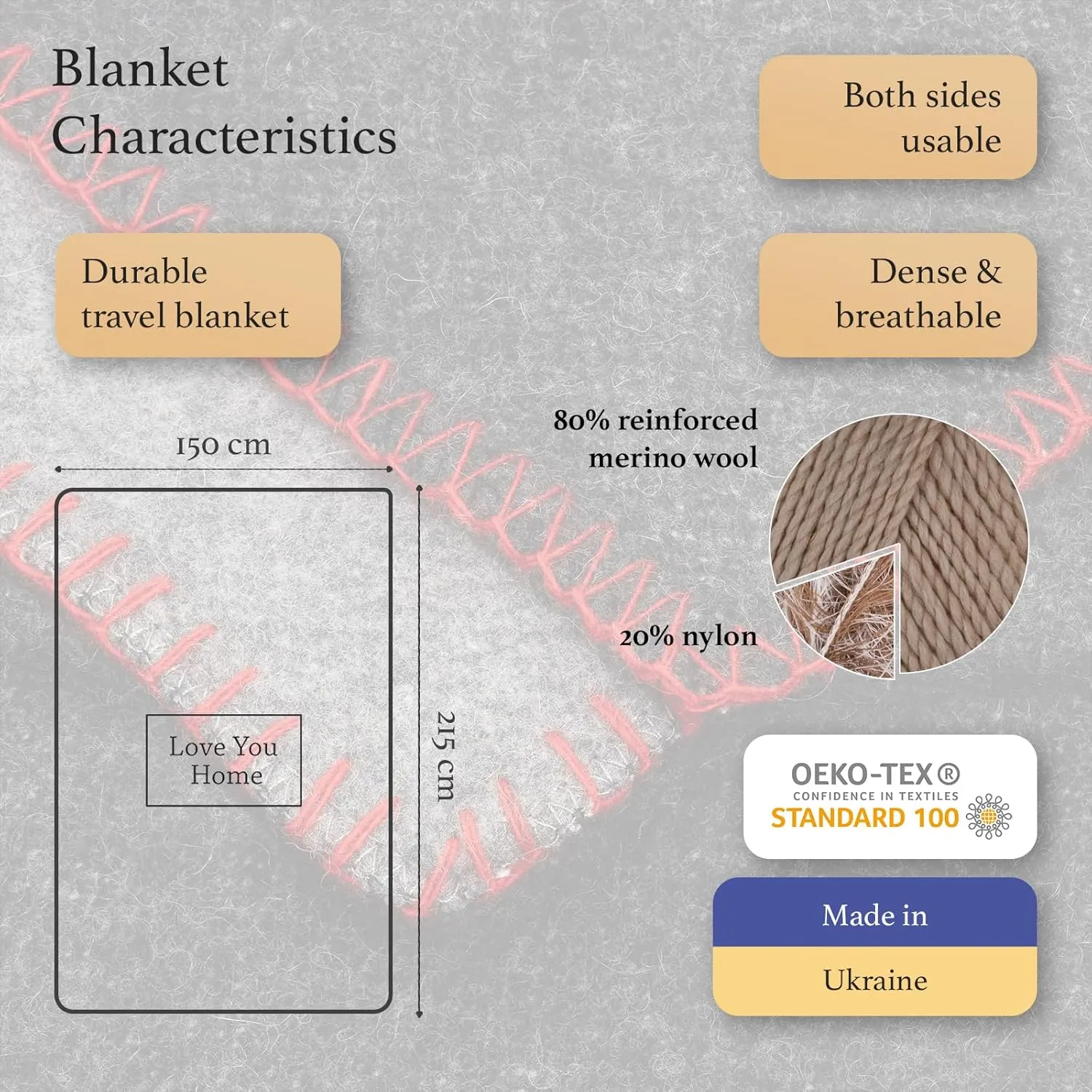 LYHome Merino Wool Blanket - Outdoor Camping and Hiking Throw, Extra Warm Army Military & Hunting Blankets for Cold Weather, Warmest Plaid Sheep Wool (59 x 84 in | Gray - Anthracite Double-Sided)