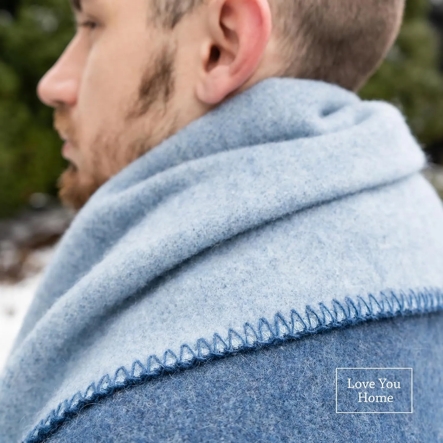LYHome Merino Wool Blanket - Outdoor Camping and Hiking Throw, Extra Warm Army Military & Hunting Blankets for Cold Weather, Warmest Plaid Sheep Wool (59 x 84 in | Light Blue - Blue Double-Sided)