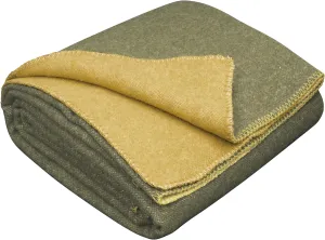 LYHome Merino Wool Blanket - Outdoor Camping and Hiking Throw, Extra Warm Army Military & Hunting Blankets for Cold Weather, Warmest Plaid Sheep Wool (59x84 | Mustard - Olive Green Double-Sided)