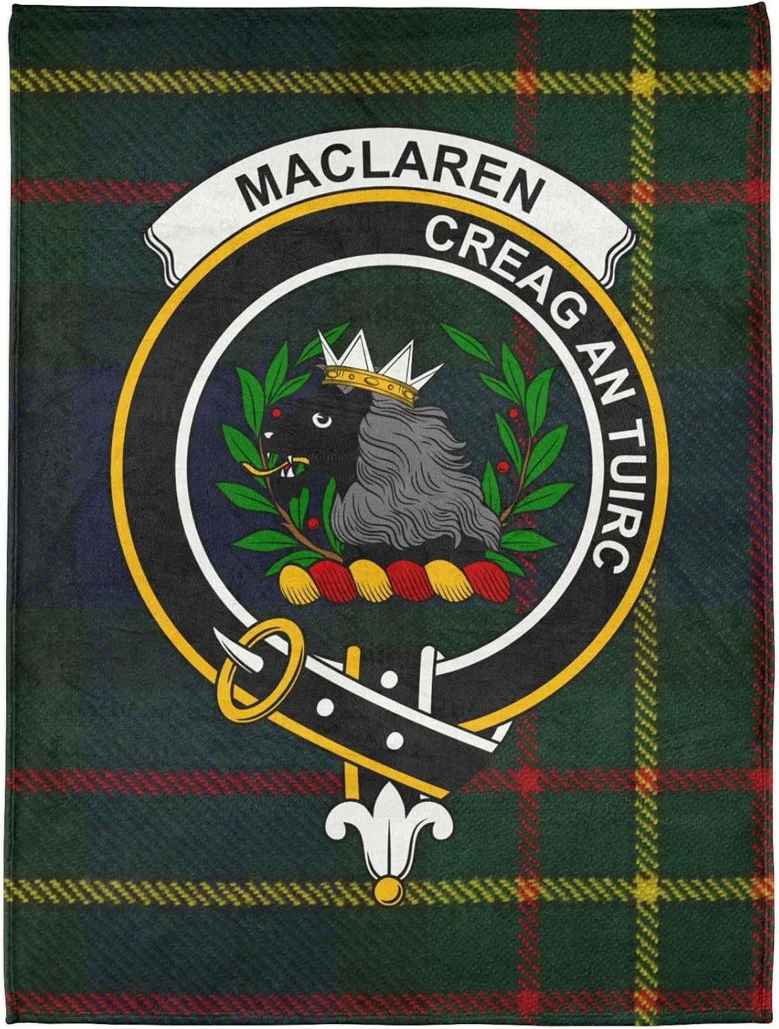 Maclaren Clan Crest Blanket, Scottish Tartan Throw, Heraldry Plaid Blanket, Soft Scottish Heritage Throw, Ancestry Gift