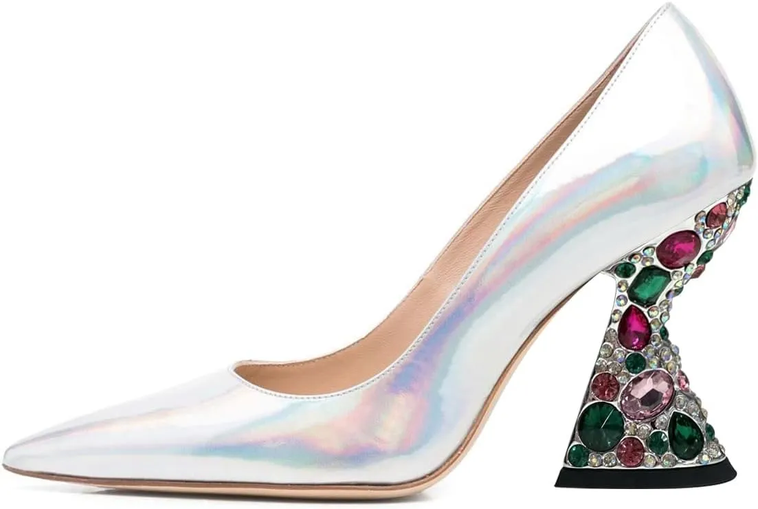 Maiyang Women Special Studded Crystal High Heel Pumps Pointed Toe Slip on Gorgeous Wedding Party Dress Shoes Size 4-16 US