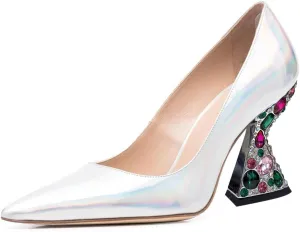 Maiyang Women Special Studded Crystal High Heel Pumps Pointed Toe Slip on Gorgeous Wedding Party Dress Shoes Size 4-16 US
