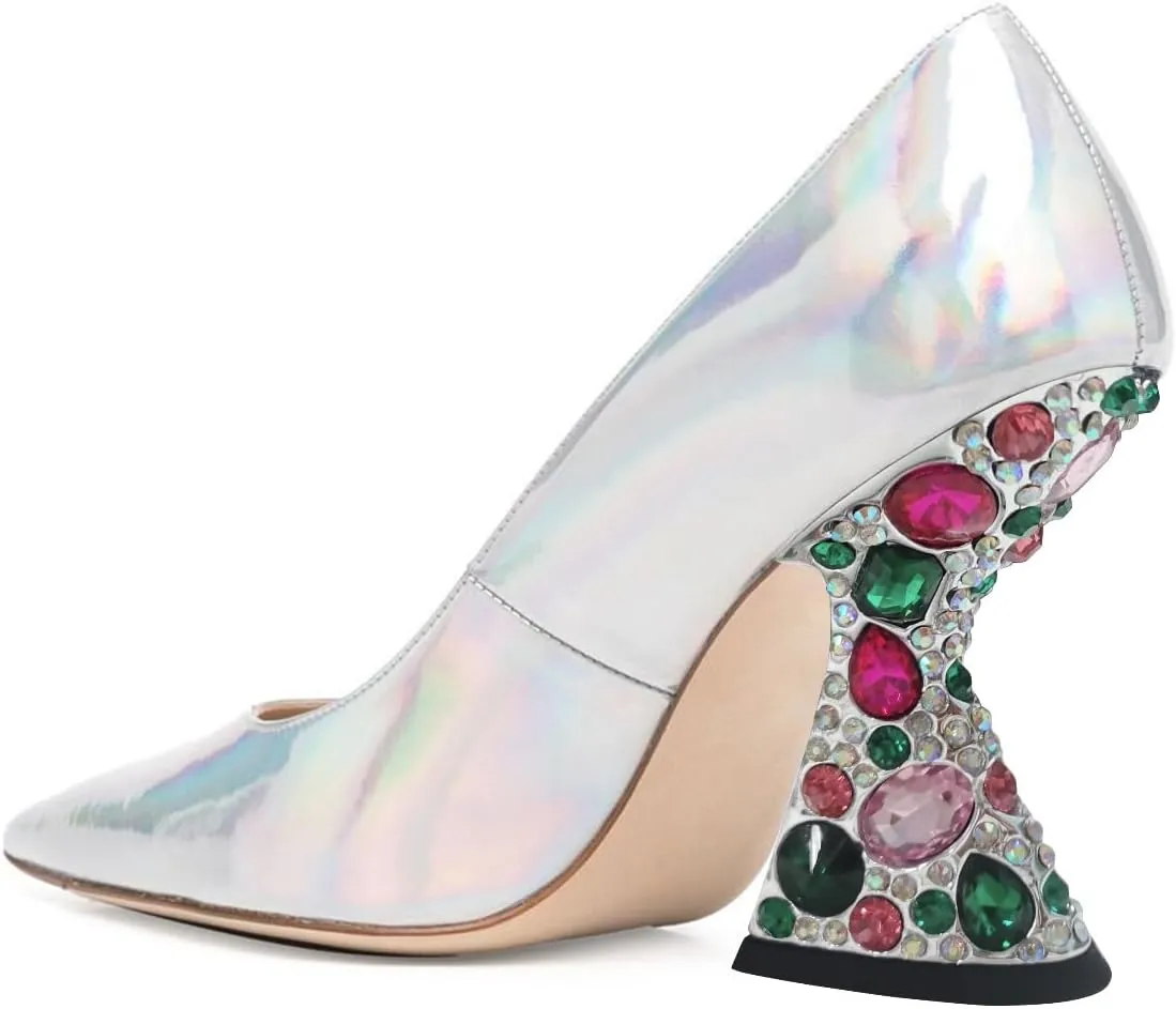 Maiyang Women Special Studded Crystal High Heel Pumps Pointed Toe Slip on Gorgeous Wedding Party Dress Shoes Size 4-16 US