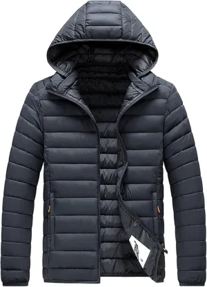 Maiyifu-GJ Men's Hooded Warm Winter Jackets Waterproof Snow Ski Full Zipper Coats Puffer Outwears With Removable Hood