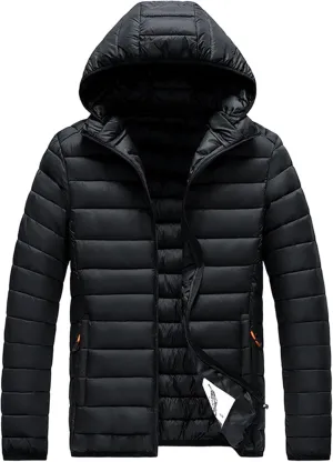 Maiyifu-GJ Men's Hooded Warm Winter Jackets Waterproof Snow Ski Full Zipper Coats Puffer Outwears With Removable Hood