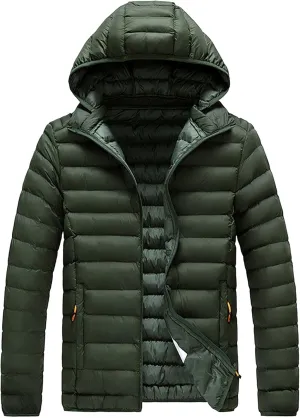 Maiyifu-GJ Men's Hooded Warm Winter Jackets Waterproof Snow Ski Full Zipper Coats Puffer Outwears With Removable Hood
