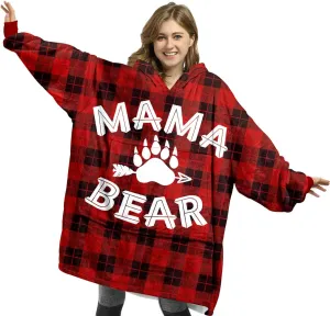Mama Bear Wearable Blanket Hoodie – Buffalo Plaid Hooded Blanket for Mom, Mothers Day, Birthday Gifts from Daughter, Son and Husband, Gifts For Wife From Husband, Wife Birthday Gift