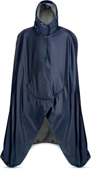 Mambe Extra Large Tall Extreme Weather Hooded Blanket Navy and Charcoal - 100% Waterproof and Windproof with Premium Stuff Sack - Stadiums and Watching Sports Activities - Machine Washable Fleece