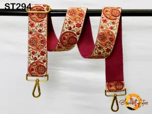 Maroon Embroidery Replacement Purse Strap Crossbody Strap for Purses Embroidered Boho Bag Strap Boho Guitar Strap Handbag Strap Gift for her