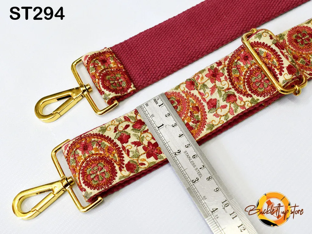 Maroon Embroidery Replacement Purse Strap Crossbody Strap for Purses Embroidered Boho Bag Strap Boho Guitar Strap Handbag Strap Gift for her