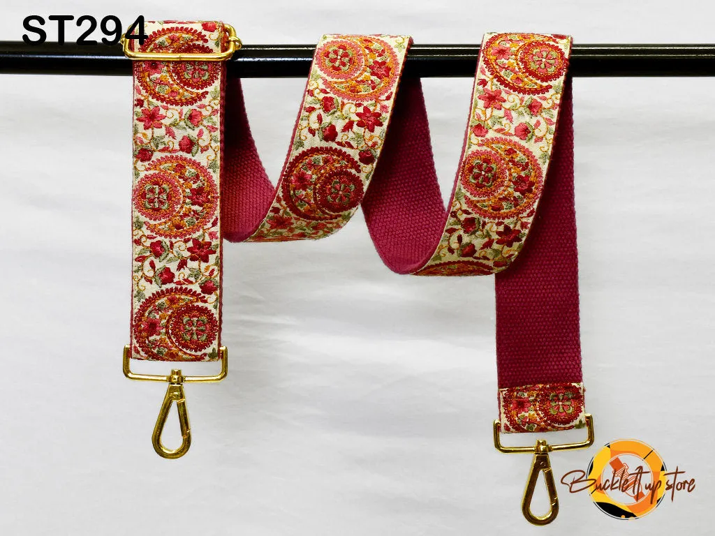 Maroon Embroidery Replacement Purse Strap Crossbody Strap for Purses Embroidered Boho Bag Strap Boho Guitar Strap Handbag Strap Gift for her
