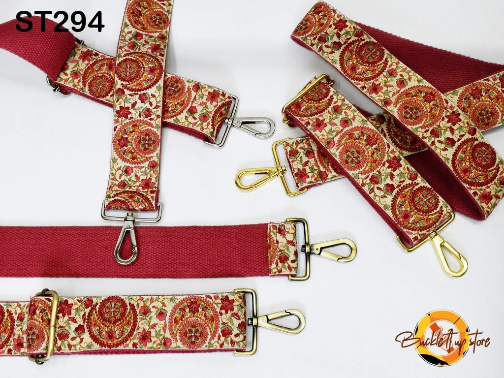 Maroon Embroidery Replacement Purse Strap Crossbody Strap for Purses Embroidered Boho Bag Strap Boho Guitar Strap Handbag Strap Gift for her