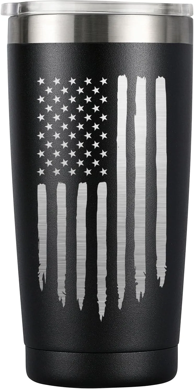 MASGALACC American Flag Tumbler, 20oz Stainless Steel Insulated Coffee Mug with Lid, Gifts for Men Women, USA Drinking Cup for Fathers Day