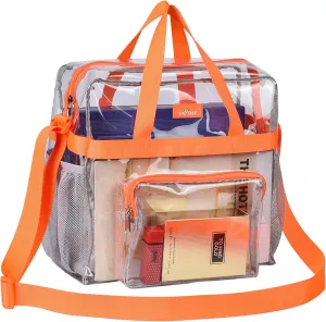 MAY TREE Clear Bag for Stadium Events 12×6×12 Clear Tote Lunch Bag with Reinforced Straps for Work and Sporting Events, Orange