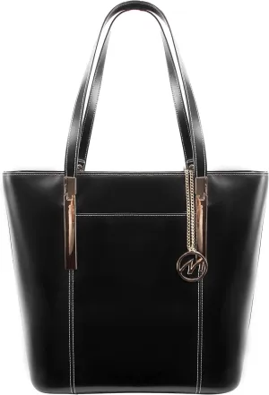 McKlein Leather Ladies' Tote with Tablet Pocket- DEVA- Black