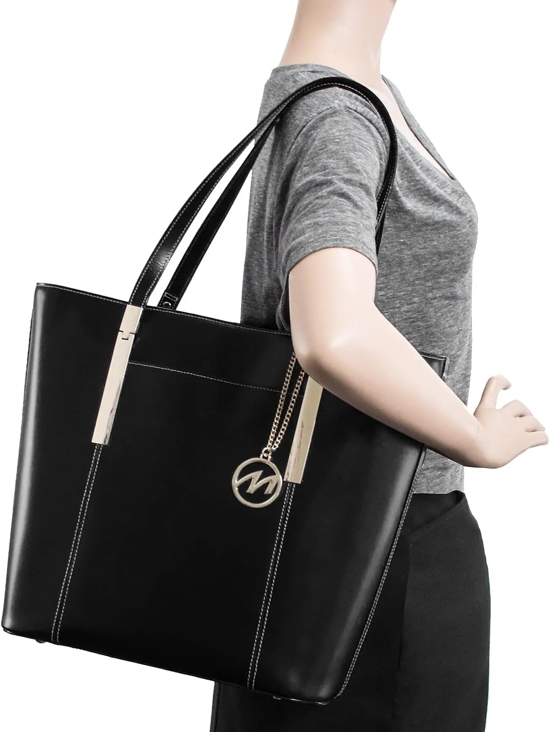 McKlein Leather Ladies' Tote with Tablet Pocket- DEVA- Black