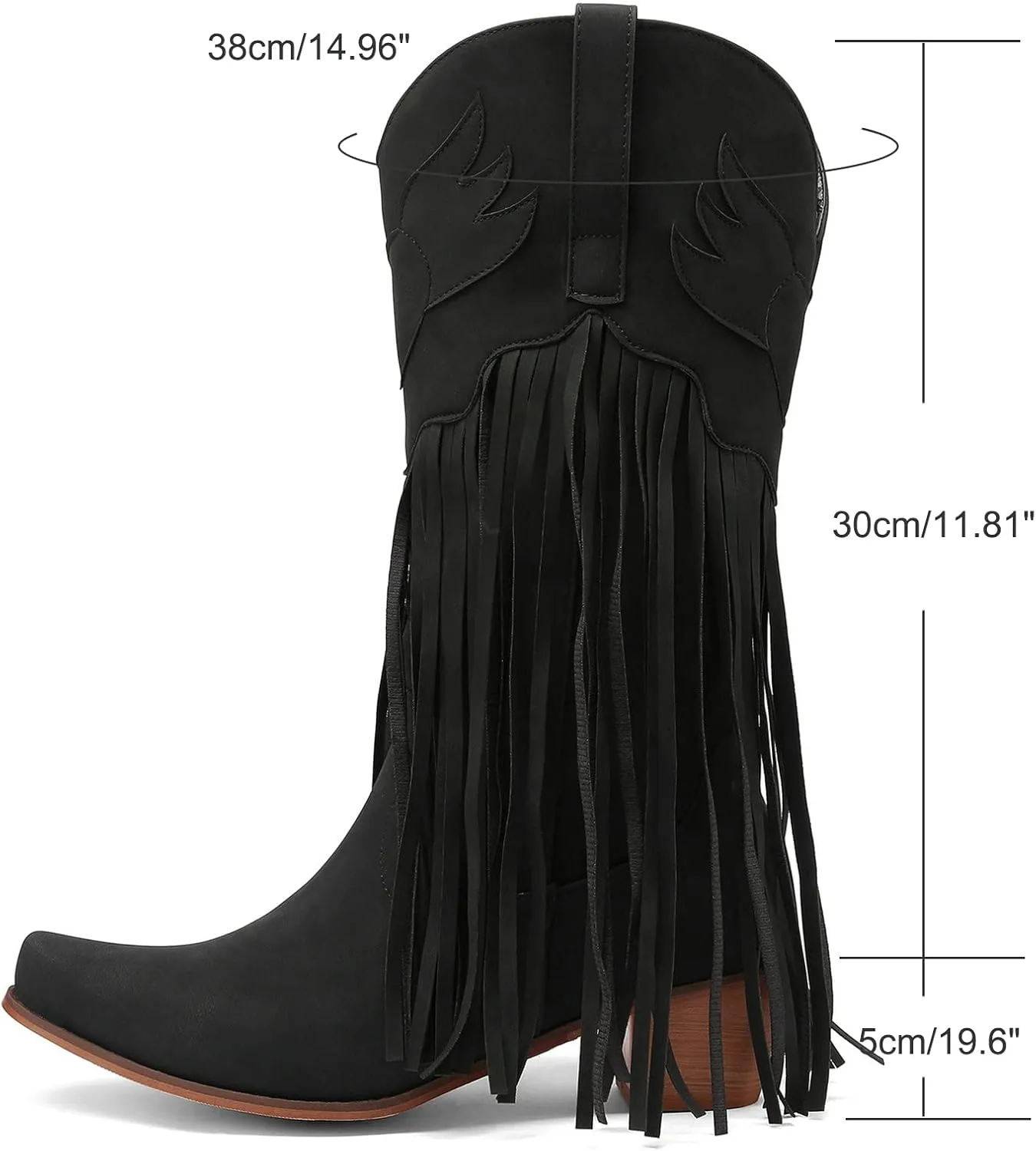 Meefit Women Fringe Cowboy Boots Square Toe Mid Calf Embroidered Western Boots,Tassel Cowgirl Boots Stacked Heel Retro Boots