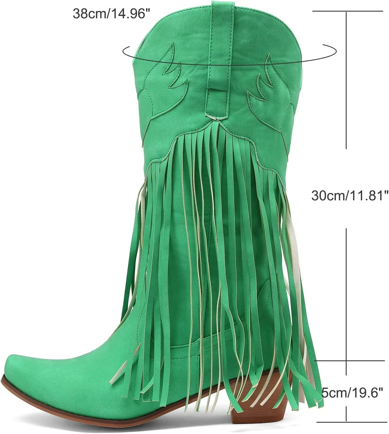 Meefit Women Fringe Cowboy Boots Square Toe Mid Calf Embroidered Western Boots,Tassel Cowgirl Boots Stacked Heel Retro Boots