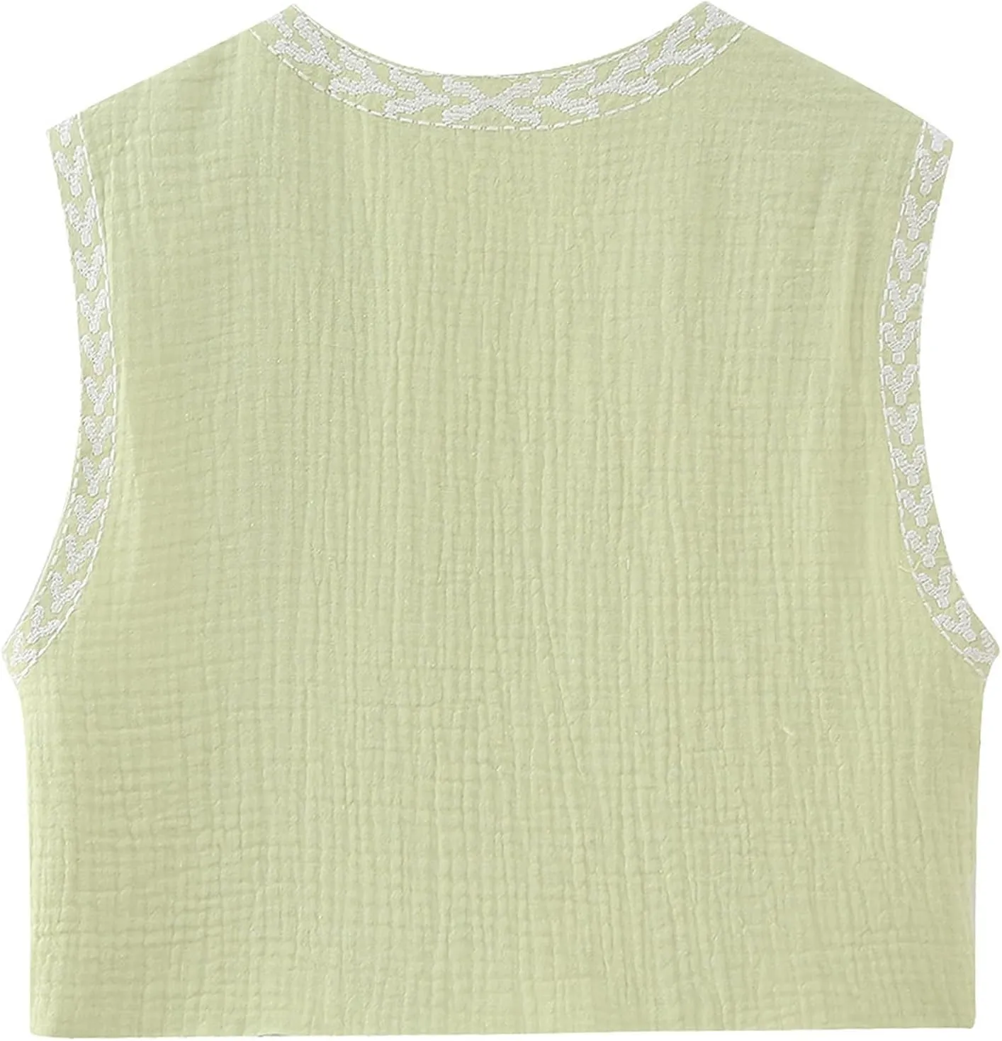 Meihuida Women Embroidered Vest Top Y2k Vintage Open Front Floral Boho Cropped Waistcoat
