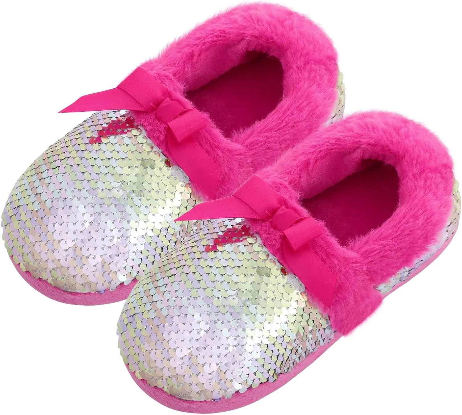 MEJORMEN Girls Mermaid House Slippers Cozy Plush Anti-Skid Indoor Outdoor House Shoes Glitter Bedroom Slippers for Toddler Kid