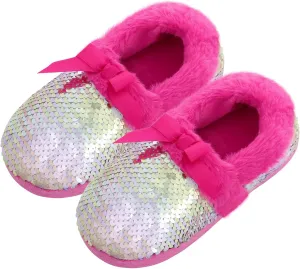 MEJORMEN Girls Mermaid House Slippers Cozy Plush Anti-Skid Indoor Outdoor House Shoes Glitter Bedroom Slippers for Toddler Kid