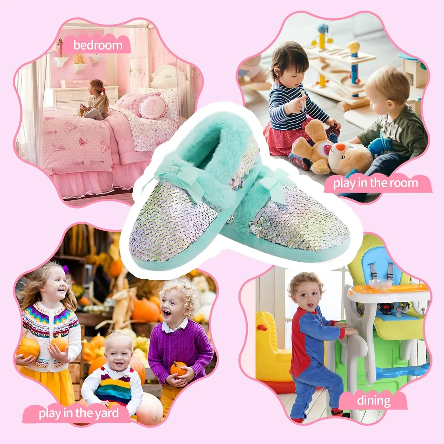 MEJORMEN Girls Mermaid House Slippers Cozy Plush Anti-Skid Indoor Outdoor House Shoes Glitter Bedroom Slippers for Toddler Kid