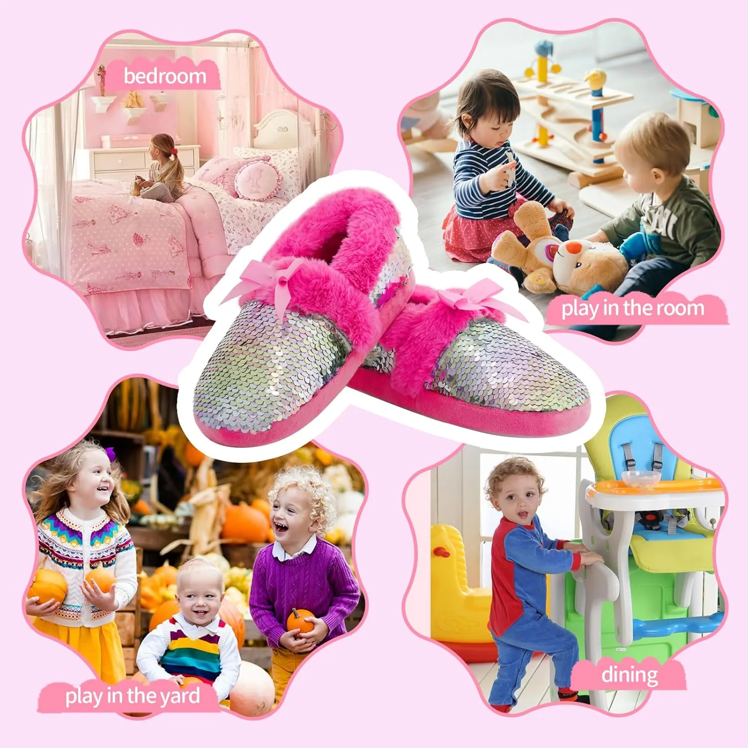 MEJORMEN Girls Mermaid House Slippers Cozy Plush Anti-Skid Indoor Outdoor House Shoes Glitter Bedroom Slippers for Toddler Kid
