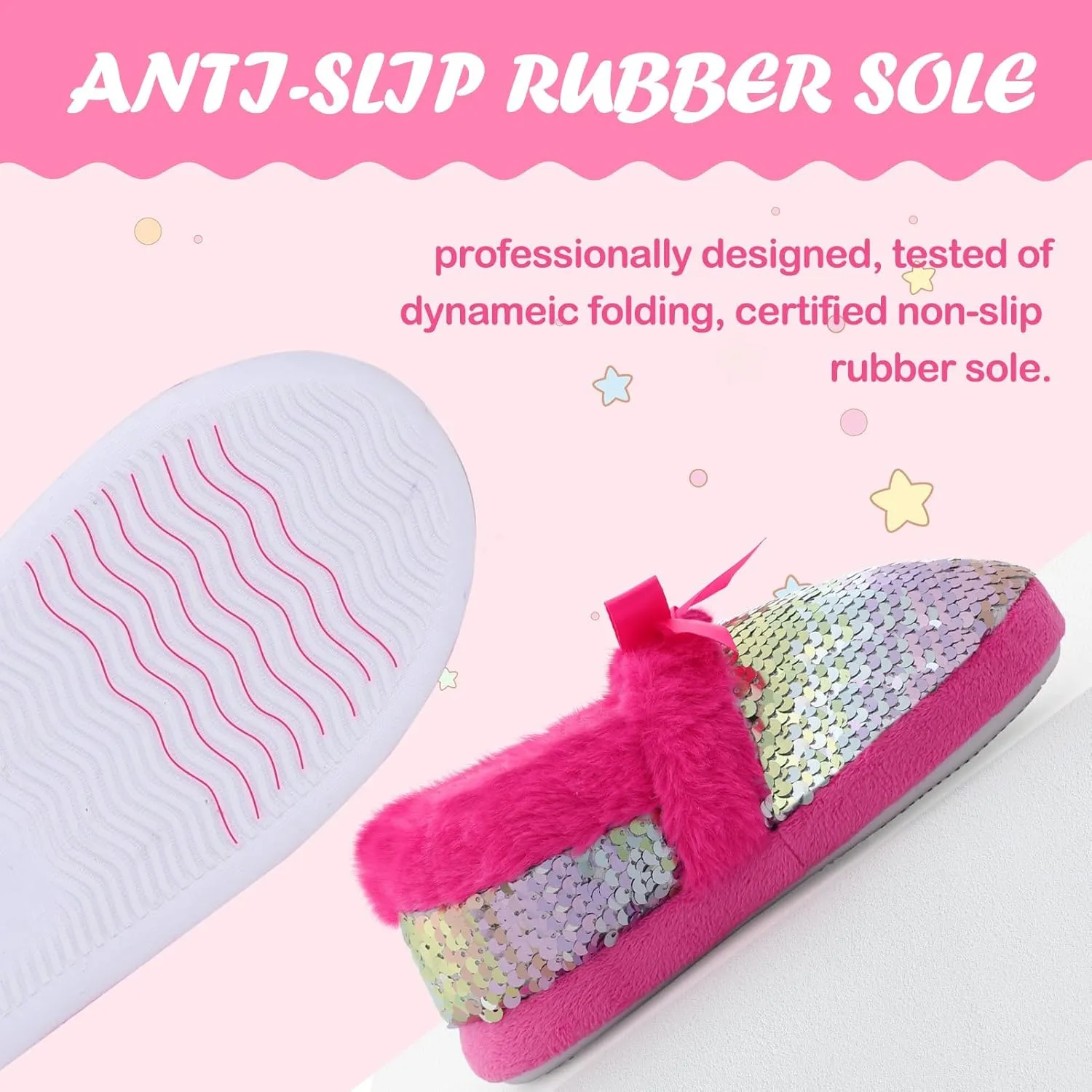 MEJORMEN Girls Mermaid House Slippers Cozy Plush Anti-Skid Indoor Outdoor House Shoes Glitter Bedroom Slippers for Toddler Kid