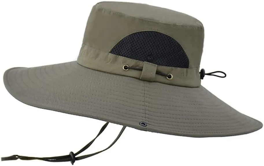Men Women Mesh Breathable Summer Outdoor Fishing Hat UV Protection Sun Cap Adjustable Wide Brim Bucket Boonie Cap