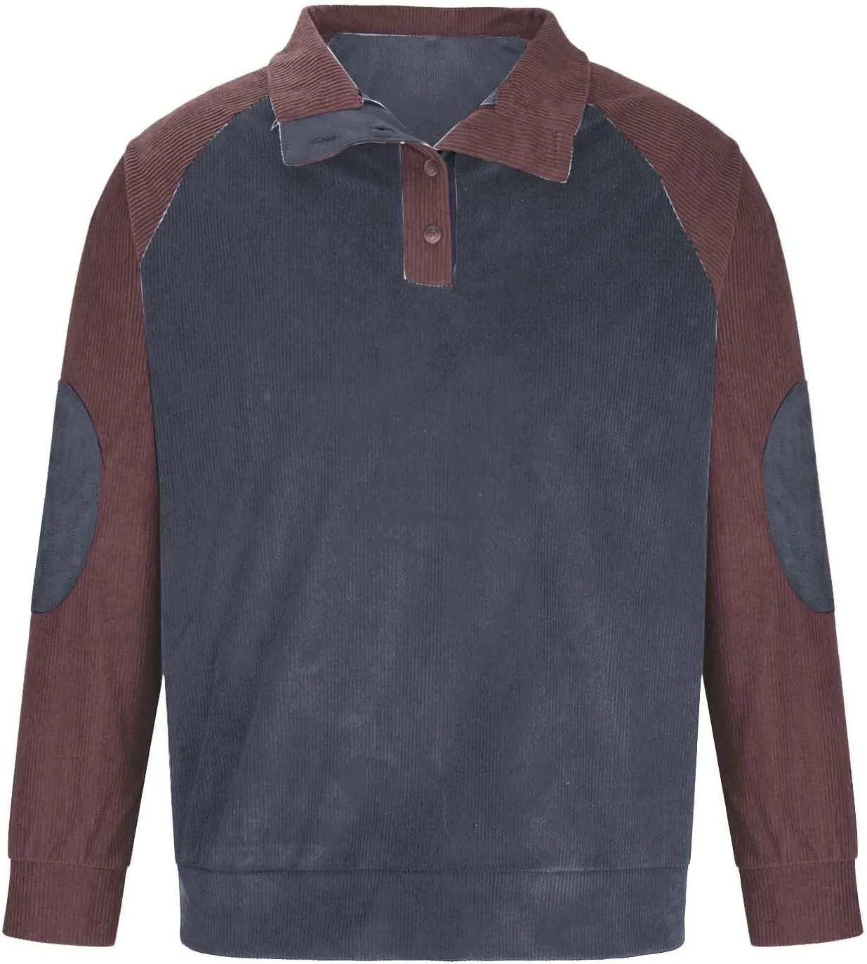 Mens 1/4 Button Up Waffle Sweatshirts Casual Raglan Sleeve Lapel Collar Corduroy Pullover Sweaters Rugged Polos Shirt