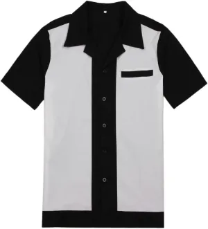 Men's 50s Male Clothing Rockabilly Style Casual Cotton Mens Shirts Short Sleeve Bowling Casual Button-Down Shirts