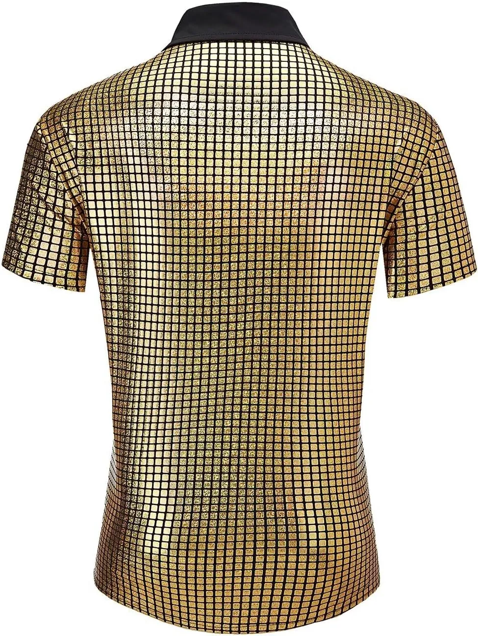 Men's 70s Disco Outfits Shirt Sequin Short Sleeve Top Prom Costume Halloween Party