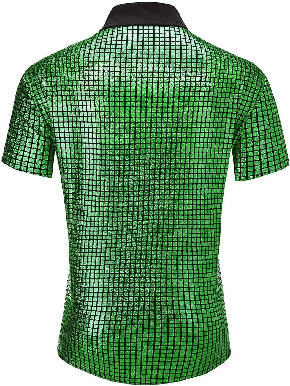 Men's 70s Disco Outfits Shirt Sequin Short Sleeve Top Prom Costume Halloween Party
