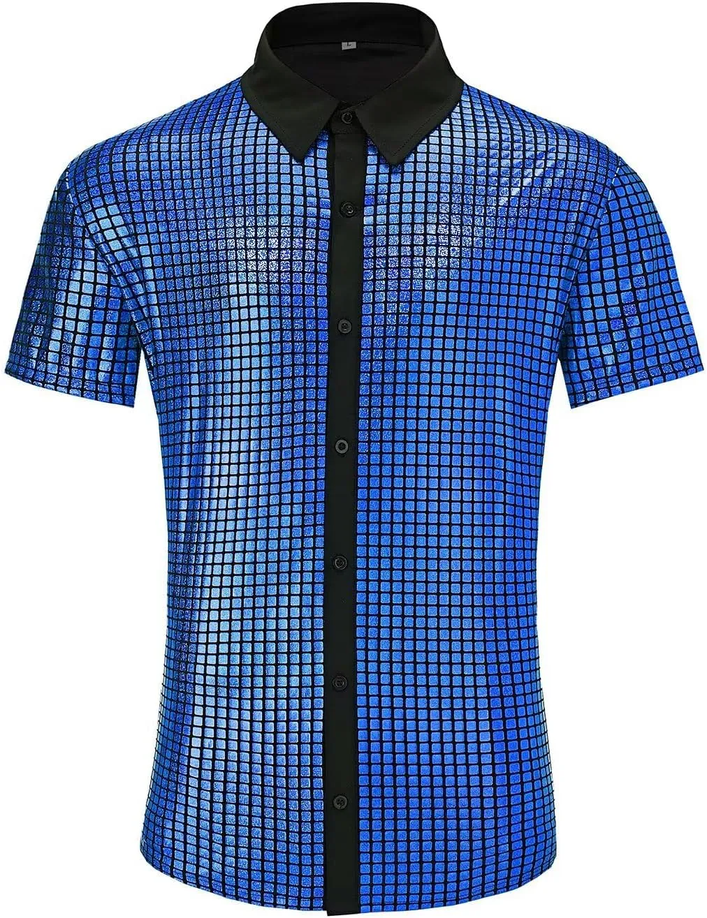 Men's 70s Disco Outfits Shirt Sequin Short Sleeve Top Prom Costume Halloween Party