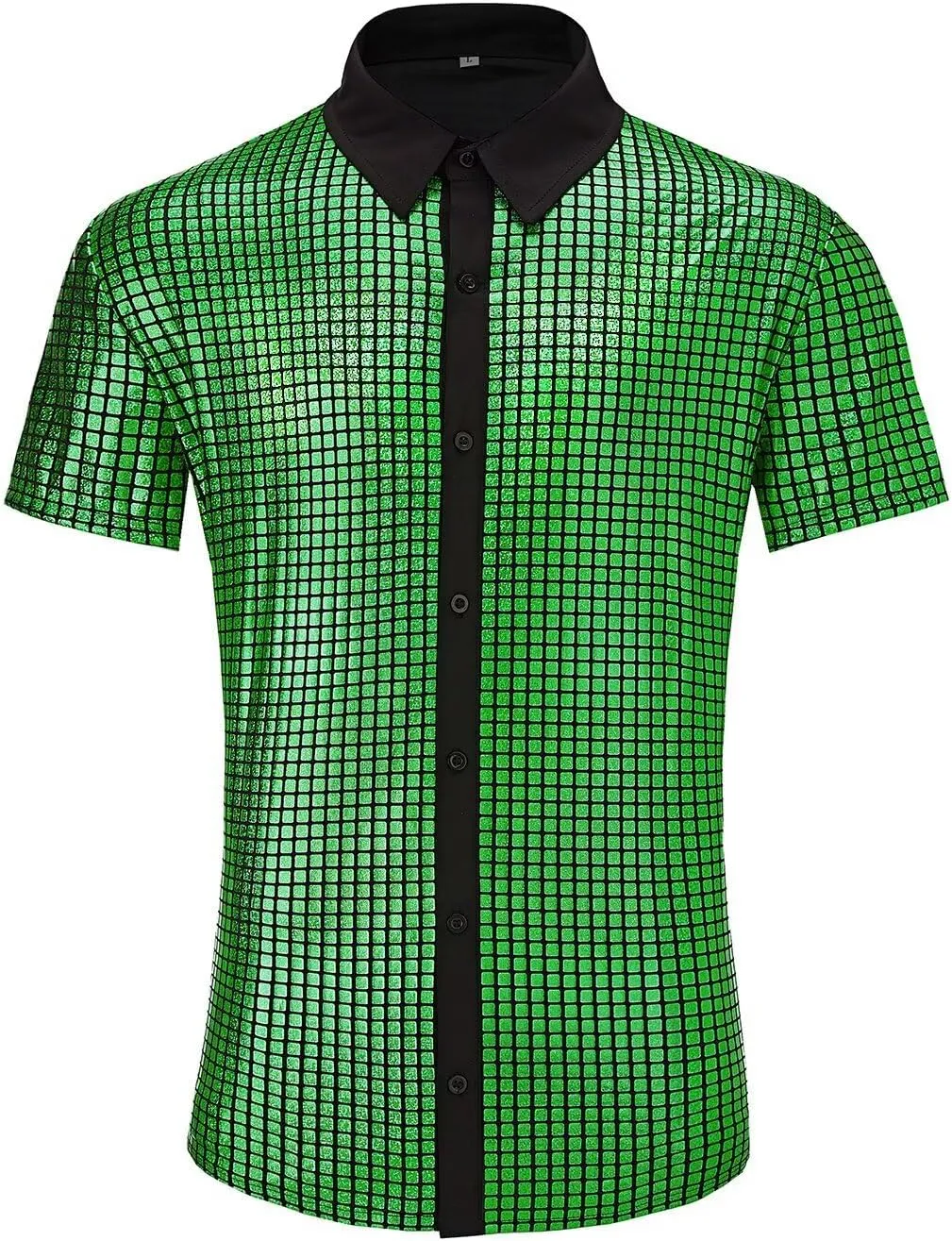 Men's 70s Disco Outfits Shirt Sequin Short Sleeve Top Prom Costume Halloween Party