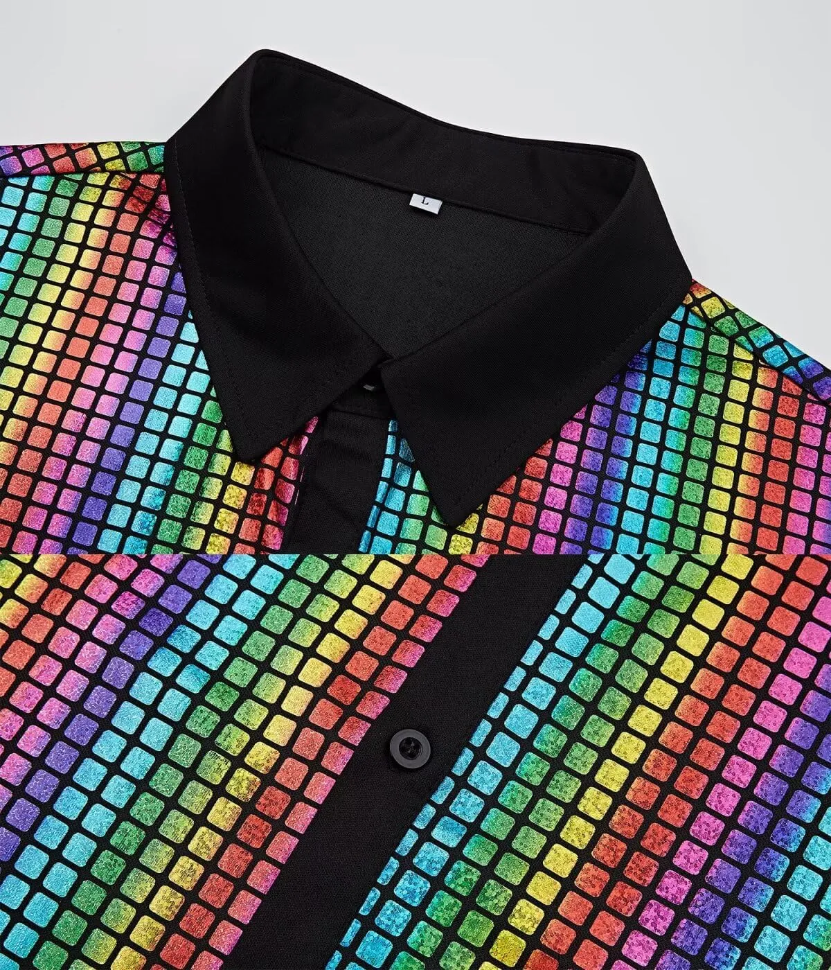 Men's 70s Disco Outfits Shirt Sequin Short Sleeve Top Prom Costume Halloween Party