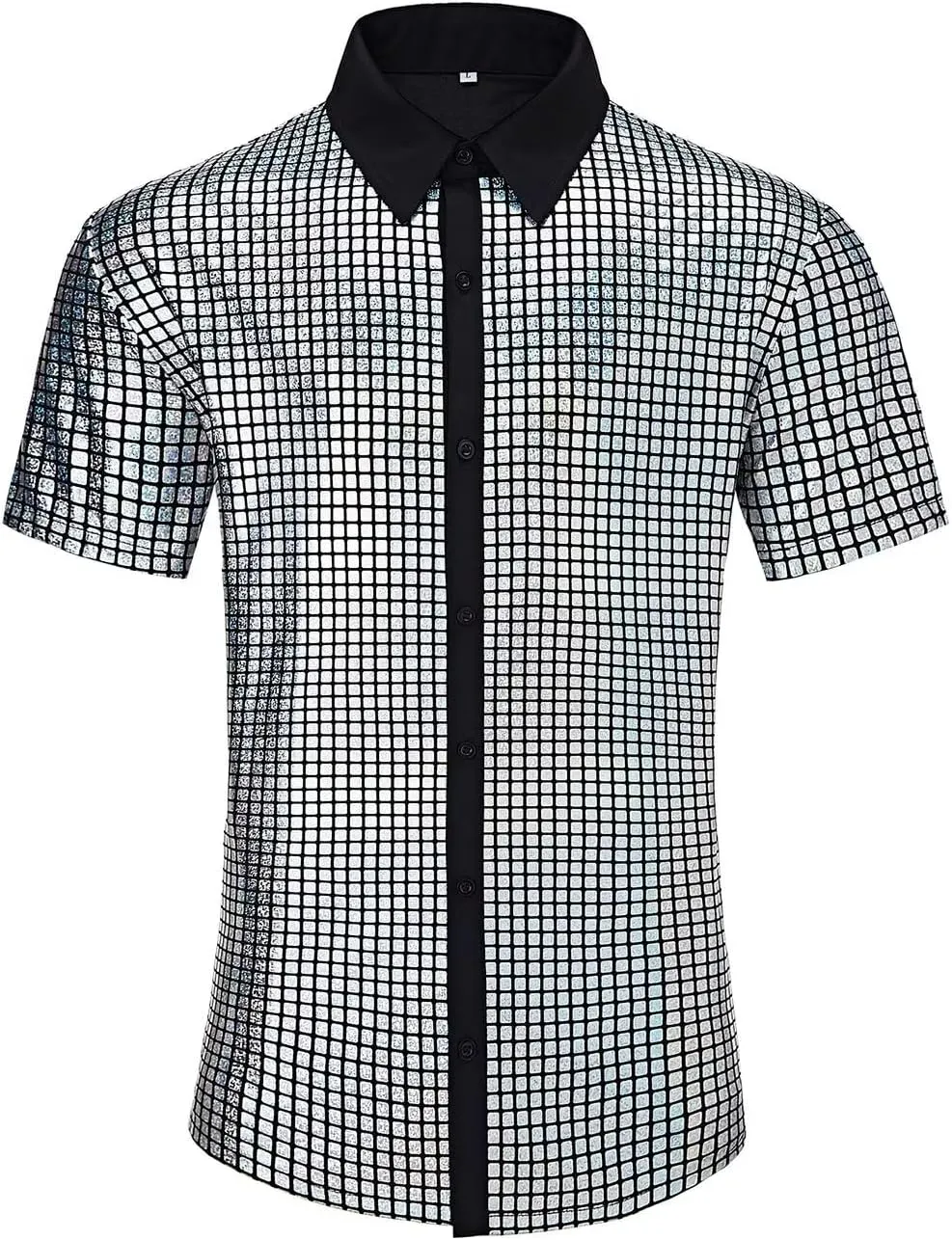 Men's 70s Disco Outfits Shirt Sequin Short Sleeve Top Prom Costume Halloween Party