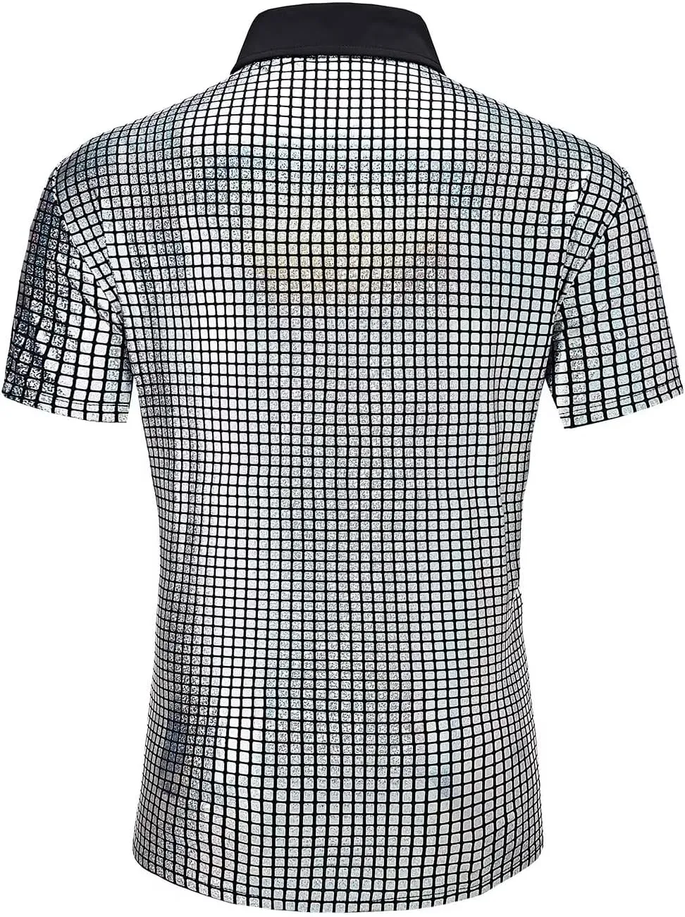 Men's 70s Disco Outfits Shirt Sequin Short Sleeve Top Prom Costume Halloween Party