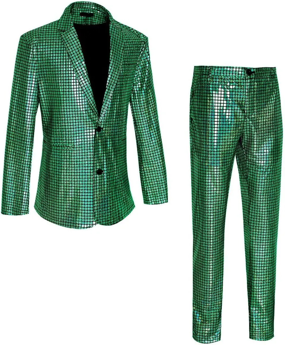 Men's 70s Disco Suit Set with Metal Sequin Jacket and Pants