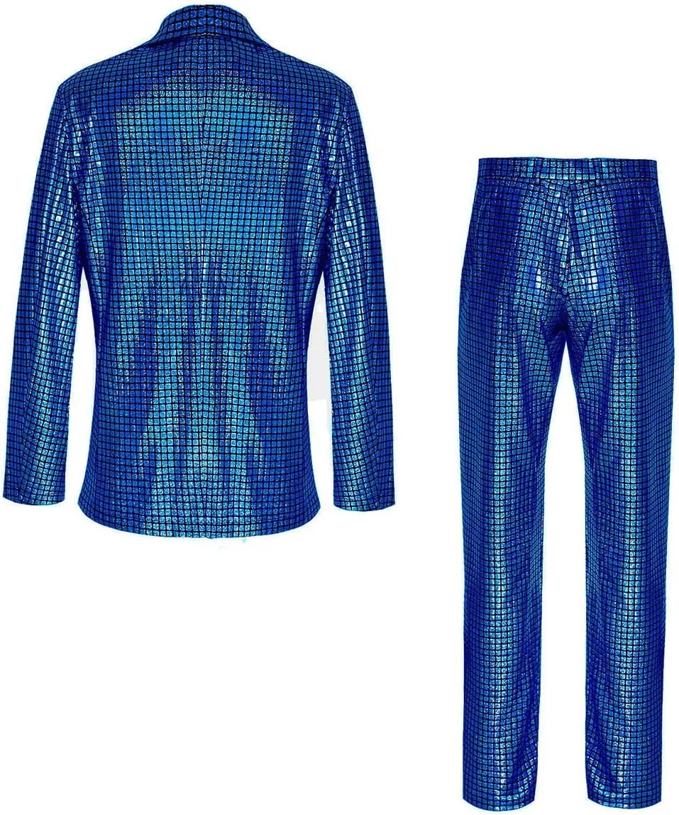 Men's 70s Disco Suit Set with Metal Sequin Jacket and Pants