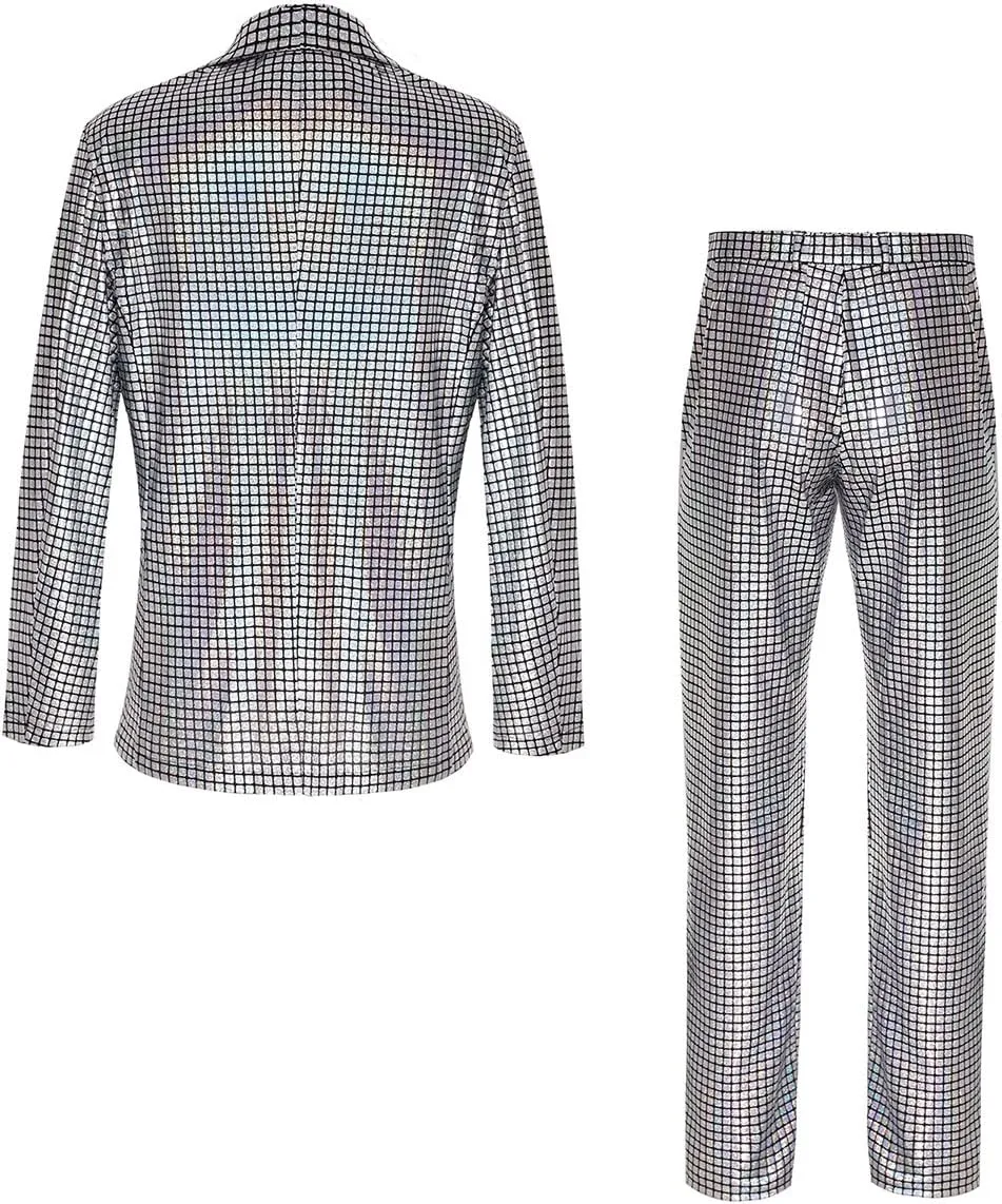 Men's 70s Disco Suit Set with Metal Sequin Jacket and Pants